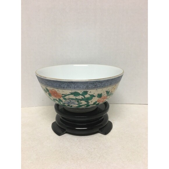 Hand Painted Decorative Oriental Porcelain Bowl Floral Design - Picture 1 of 7